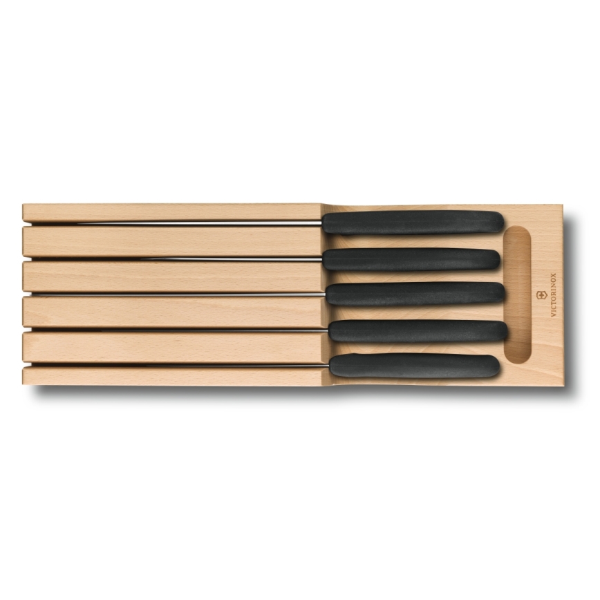 Victorinox - 6-delige set keukenmessen met organizer, beuk/beige