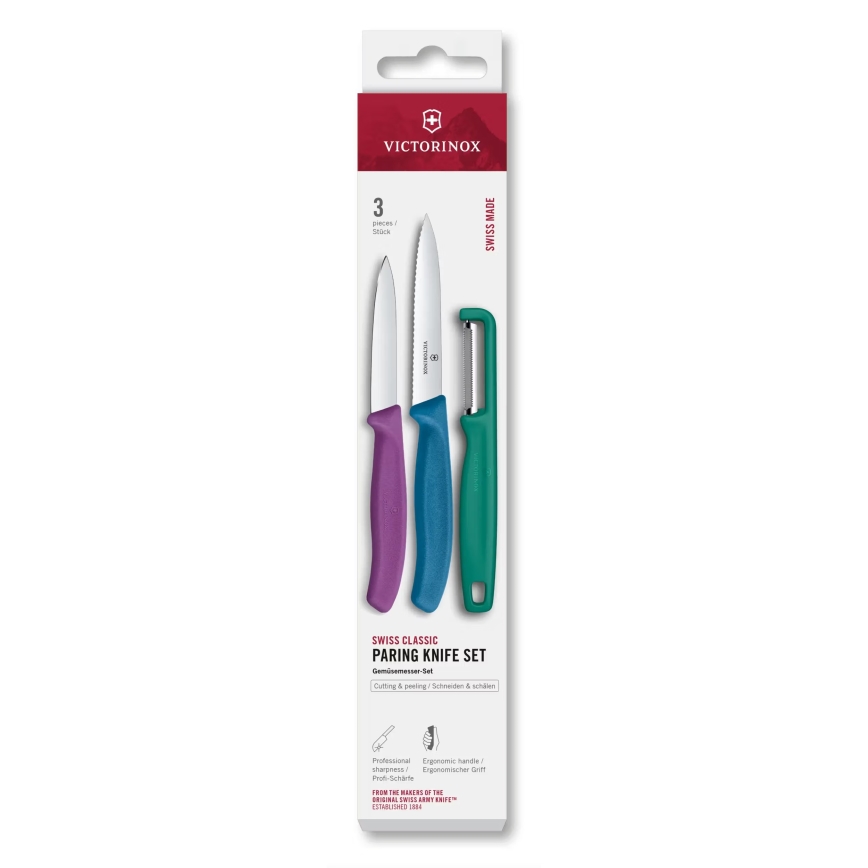 Victorinox - SWISS CLASSIC 3-delige set keukenmessen met dunschiller, veelkleurig