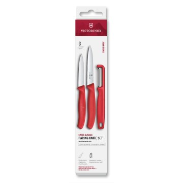 Victorinox - SWISS CLASSIC 3-delige set met keukenmessen en dunschiller, rood