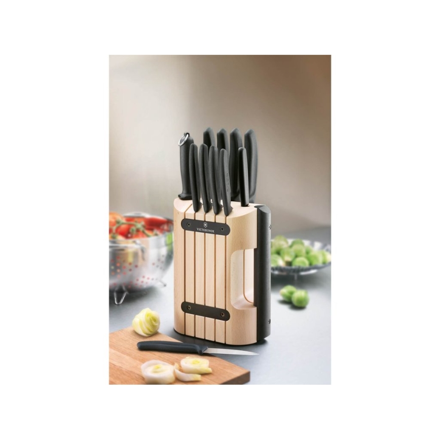 Victorinox - SWISS CLASSIC keukenmessenset 12-delig met beukenhouten blok, beige