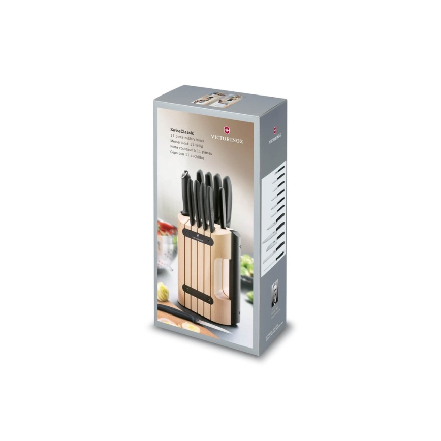 Victorinox - SWISS CLASSIC keukenmessenset 12-delig met beukenhouten blok, beige