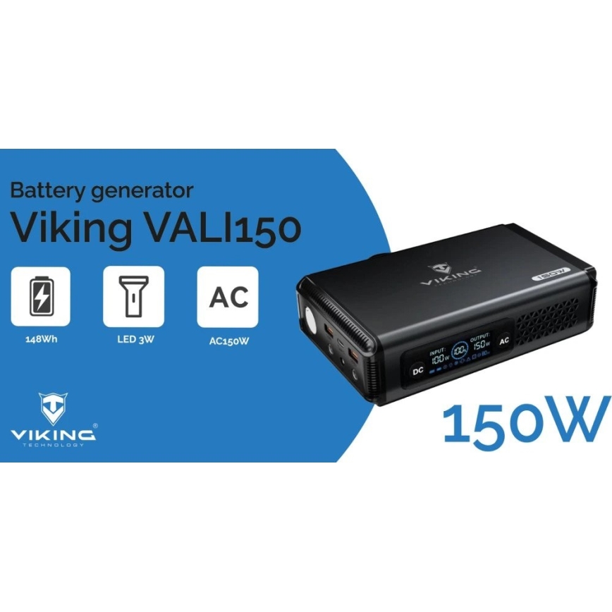 Viking - Draagbare batterijgenerator met LED-display en Power Delivery 10000 mAh