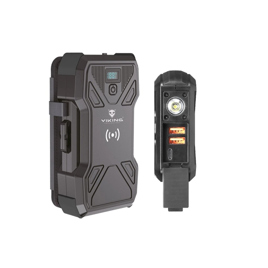 Viking - powerbank met LED-zaklamp, draadloos opladen en zonnepaneel, Power Delivery 22,5 W / 30000 mAh