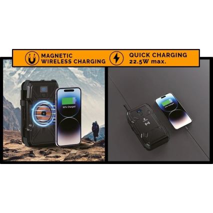 Viking - powerbank met LED-zaklamp, draadloos opladen en zonnepaneel Power Delivery 22,5W/20000 mAh