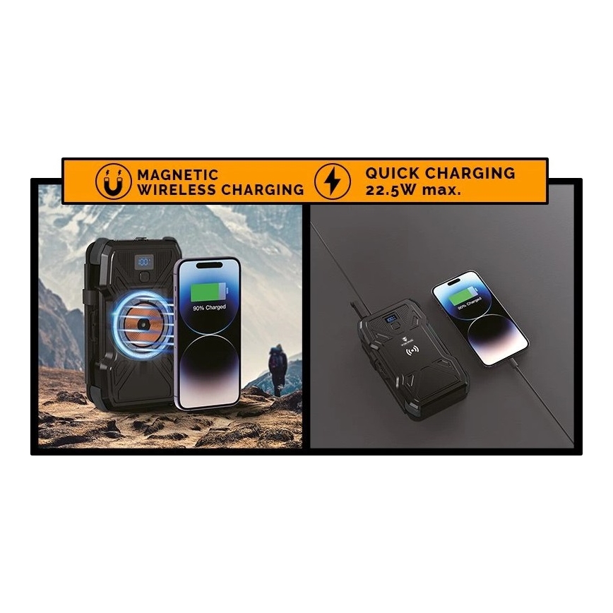 Viking - powerbank met LED-zaklamp, draadloos opladen en zonnepaneel Power Delivery 22,5W/20000 mAh