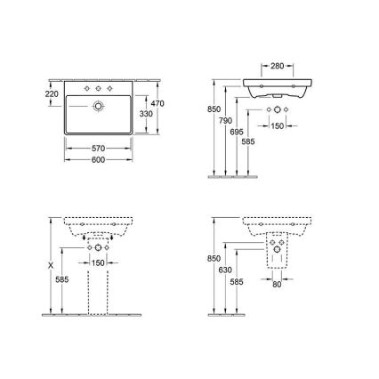 Villeroy & Boch 415860R1 - Wandgemonteerde wastafel AVENTO 60x47 cm keramiek/wit