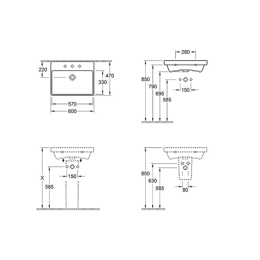 Villeroy & Boch 415860R1 - Wandgemonteerde wastafel AVENTO 60x47 cm keramiek/wit