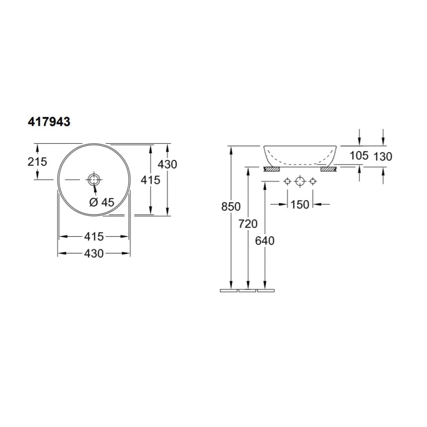 Villeroy & Boch 41794301 - Opzetwastafel ARTIS Ø 43 cm keramiek/wit