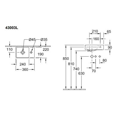 Villeroy & Boch 43003L01 - Hangende wastafel AVENTO 36 x 22 cm keramiek/wit