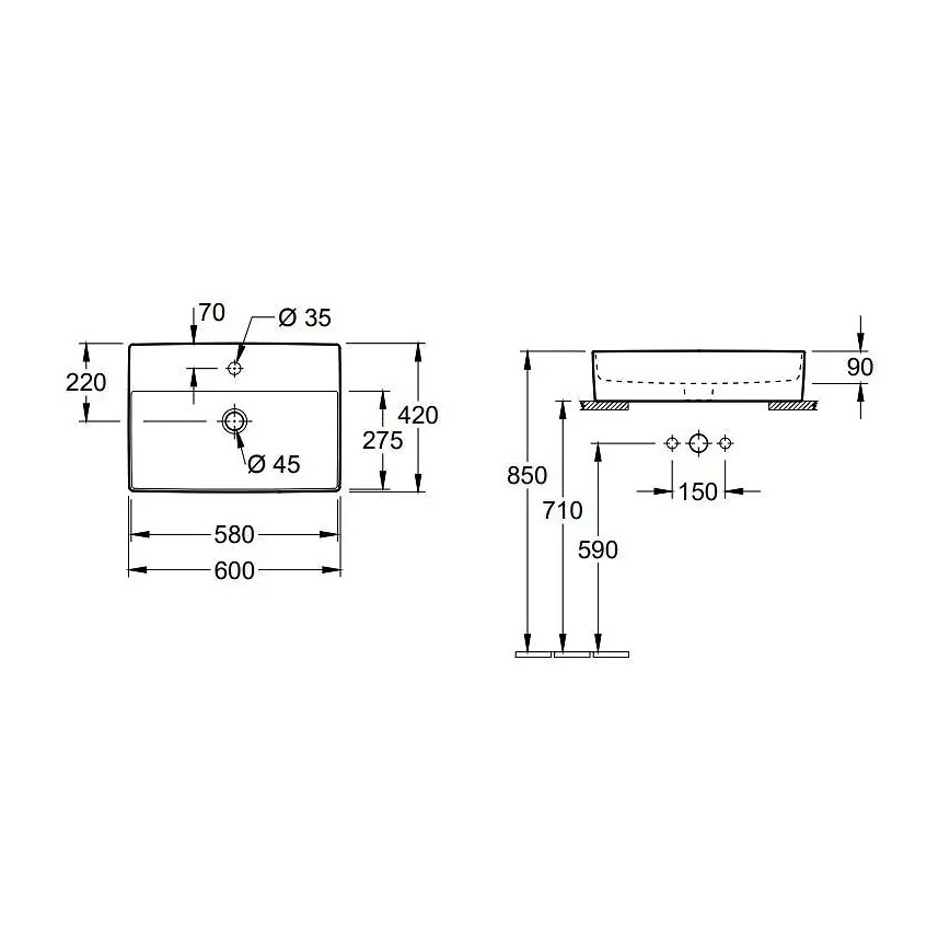 Villeroy & Boch 4A076001 - Opzetwastafel MEMENTO 60x42 cm keramiek/wit