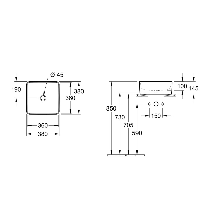 Villeroy & Boch 4A213801 - Opbouwwastafel COLLARO 38x38 cm keramiek/wit