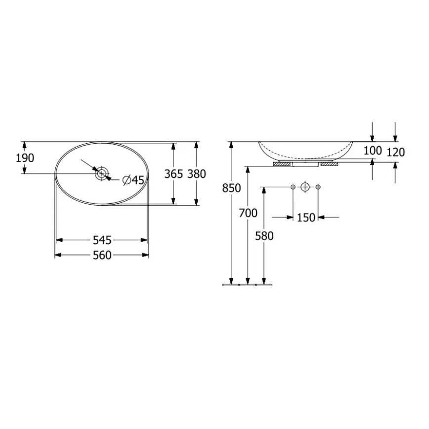Villeroy & Boch 4A470001 - Opzetwastafel LOOP&FRIENDS 56x38 cm keramiek/wit
