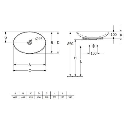 Villeroy & Boch 4A480001 - Opbouwwastafel LOOP&FRIENDS 62x42 cm keramiek/wit