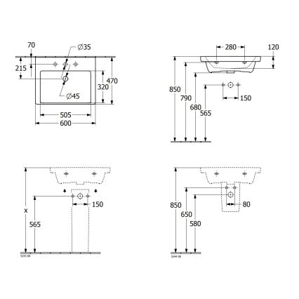 Villeroy & Boch 4A706001 - Wandhangende wastafel SUBWAY 3.0 60x47 cm keramiek/wit