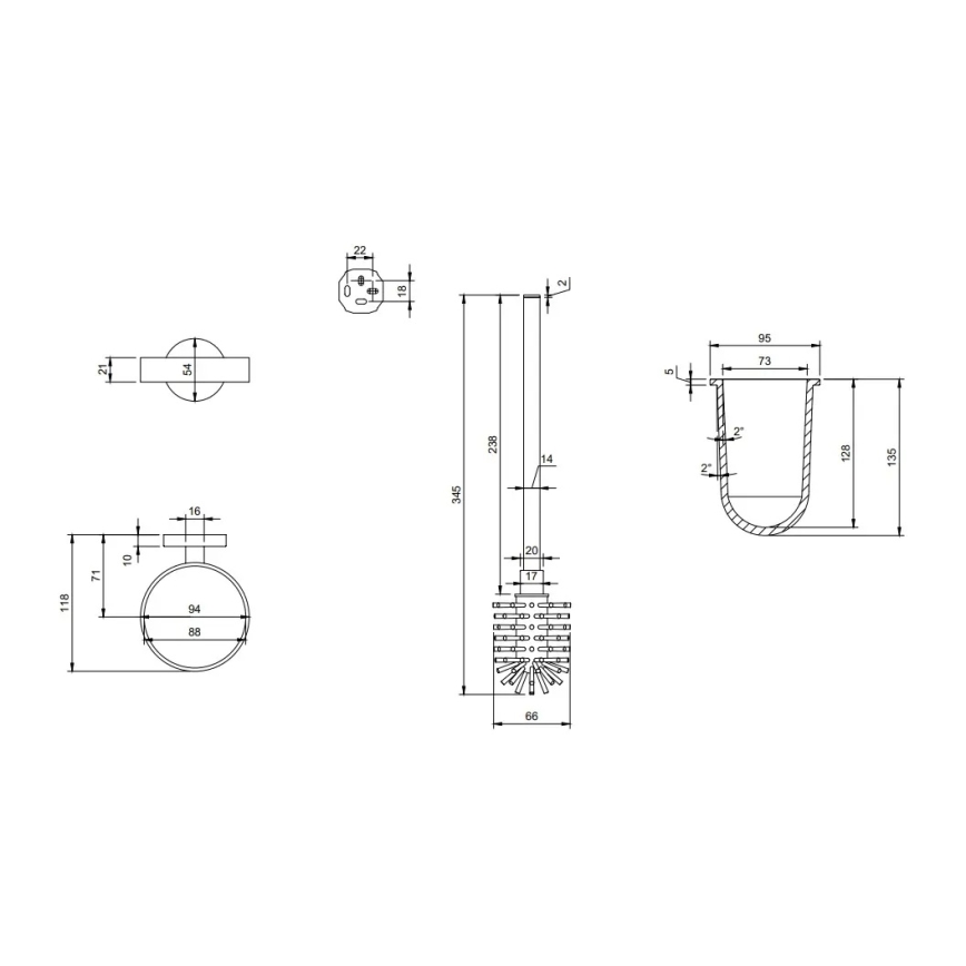 Villeroy & Boch TVA15101600061 - Wandgemonteerde toiletborstel ELEMENTS glas / glanzend chroom