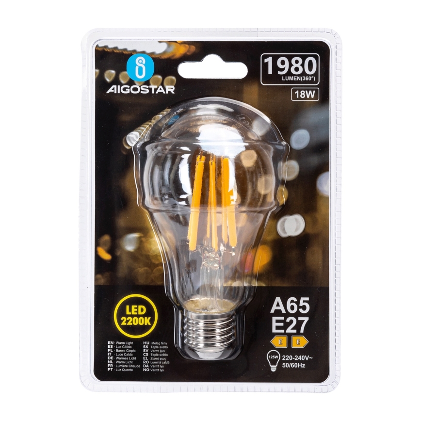 VINTAGE LED-lamp A65 E27/18W/230V 2200K - Aigostar