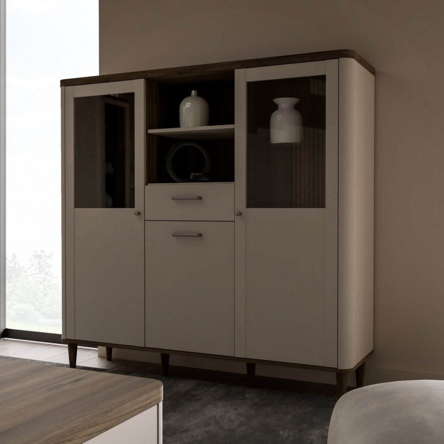 Vitrinekast VIRO bruin/beige