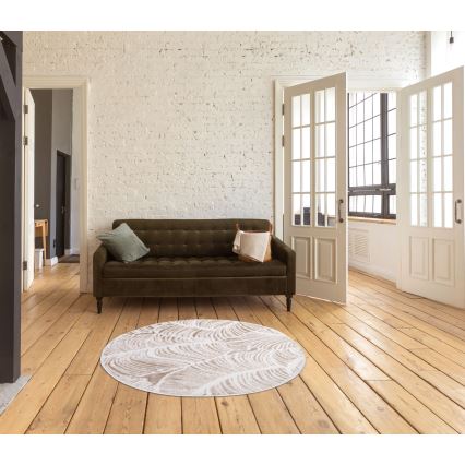 Vloerkleed SALAMANCA 100 cm beige/wit bladmotief