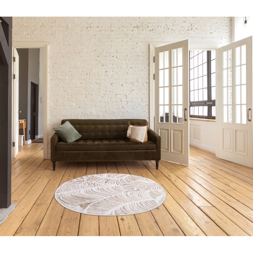 Vloerkleed SALAMANCA 100 cm beige/wit bladmotief