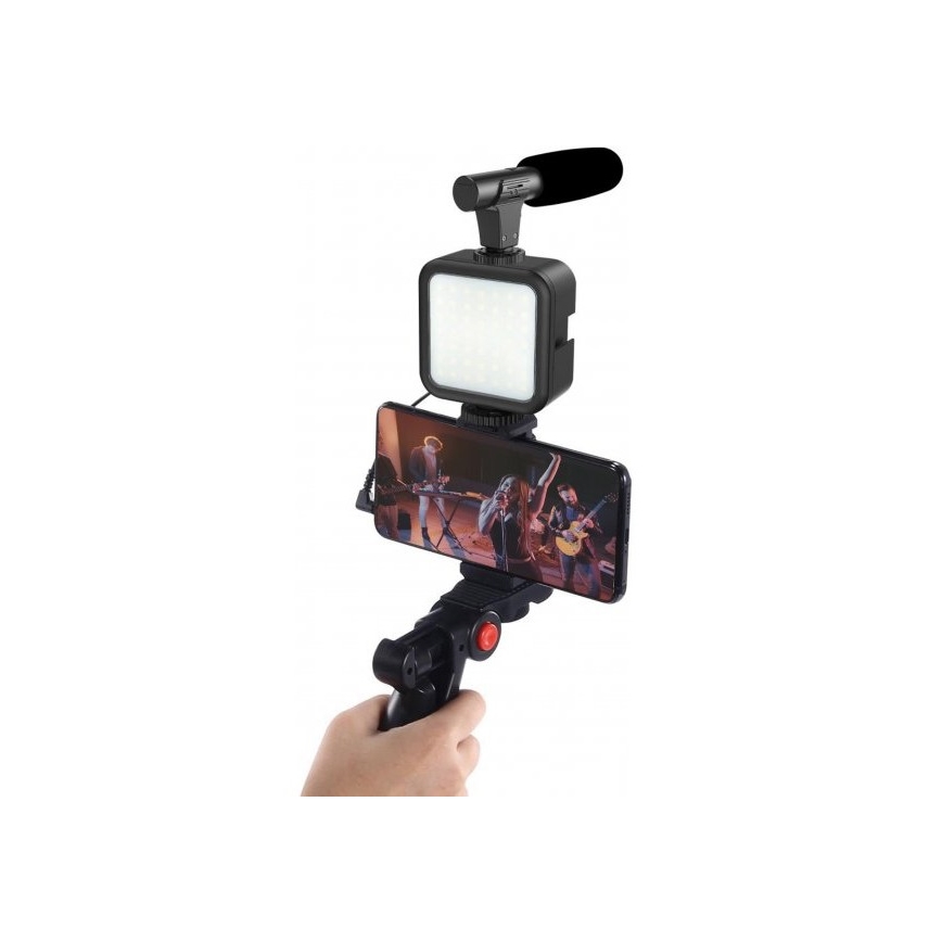 Vloggers Set 4in1 - Microfoon, LED Lamp, Driepoot, Telefoonhouder