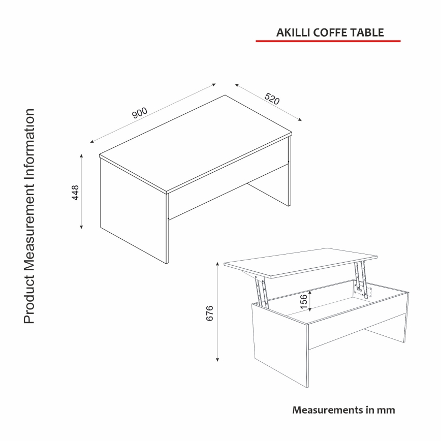 Vouwbare Koffietafel AKILLI 44,8x90 cm wit