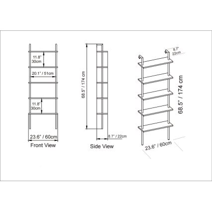 Wand Boekenkast PAULA 174x60 cm wit