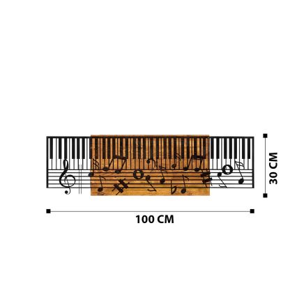 wand decoratie 100x30 cm piano hout/metaal