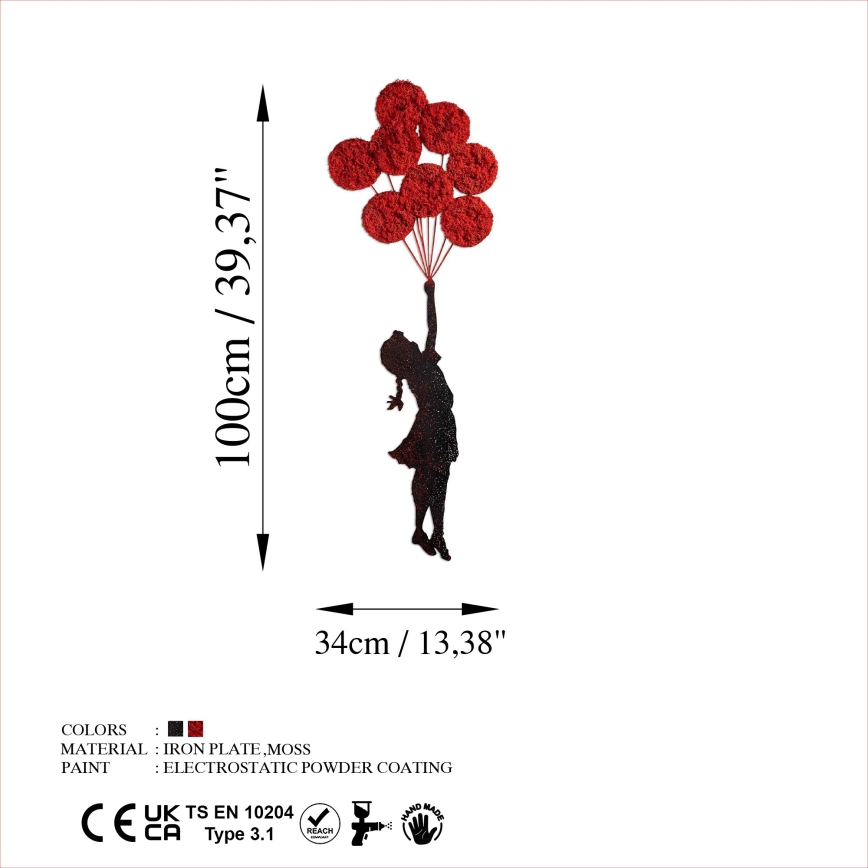 wand decoratie 100x34 cm meisje metaal/mos