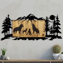 wand decoratie 108x47 cm wolven familie hout/metaal
