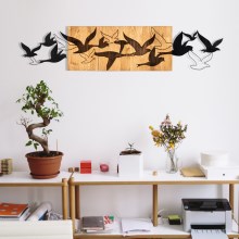 wand decoratie 111x25 cm vogels hout/metaal