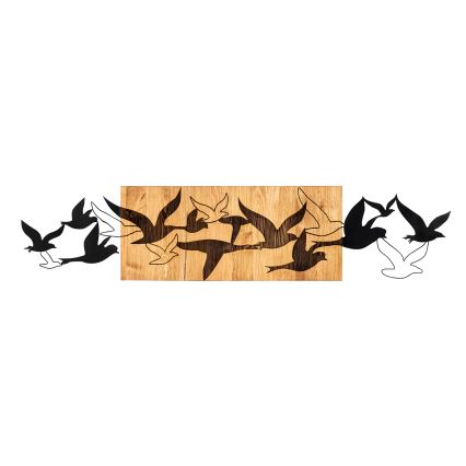 wand decoratie 111x25 cm vogels hout/metaal