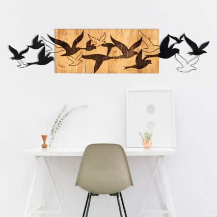 wand decoratie 111x25 cm vogels hout/metaal