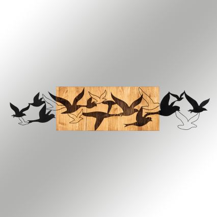 wand decoratie 111x25 cm vogels hout/metaal