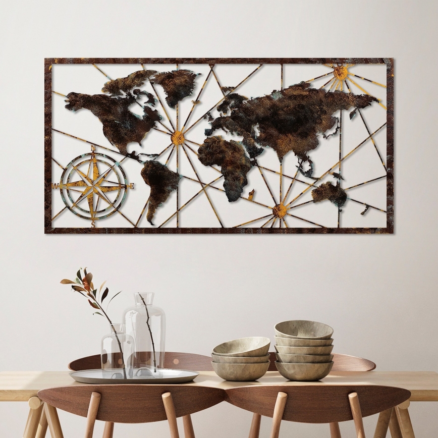 wand decoratie 120x60 cm wereldkaart metaal