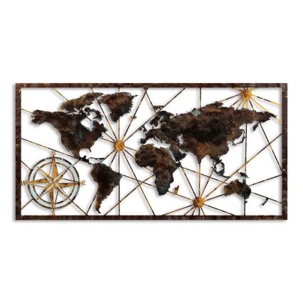wand decoratie 120x60 cm wereldkaart metaal