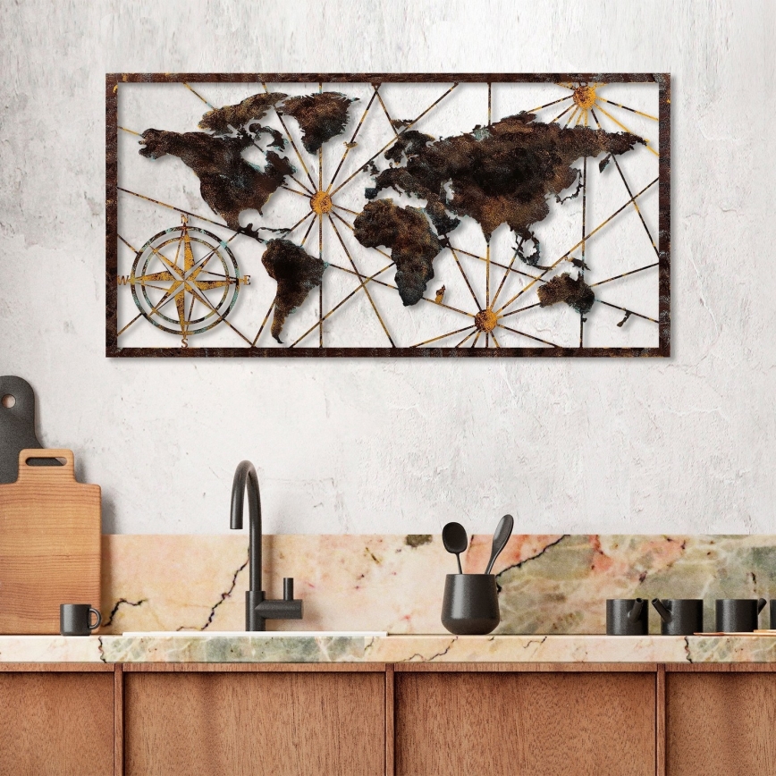 wand decoratie 120x60 cm wereldkaart metaal