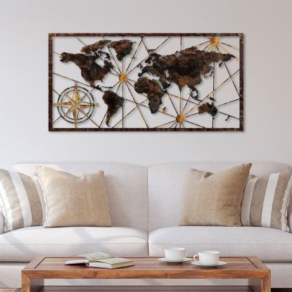 wand decoratie 120x60 cm wereldkaart metaal
