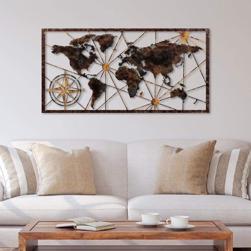 wand decoratie 120x60 cm wereldkaart metaal