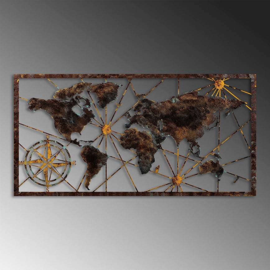 wand decoratie 120x60 cm wereldkaart metaal