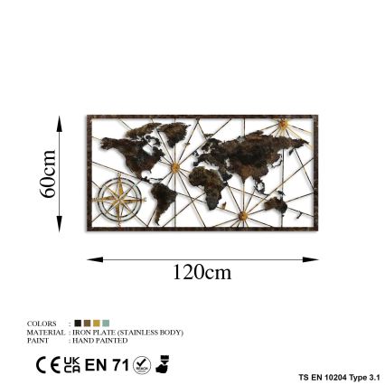 wand decoratie 120x60 cm wereldkaart metaal