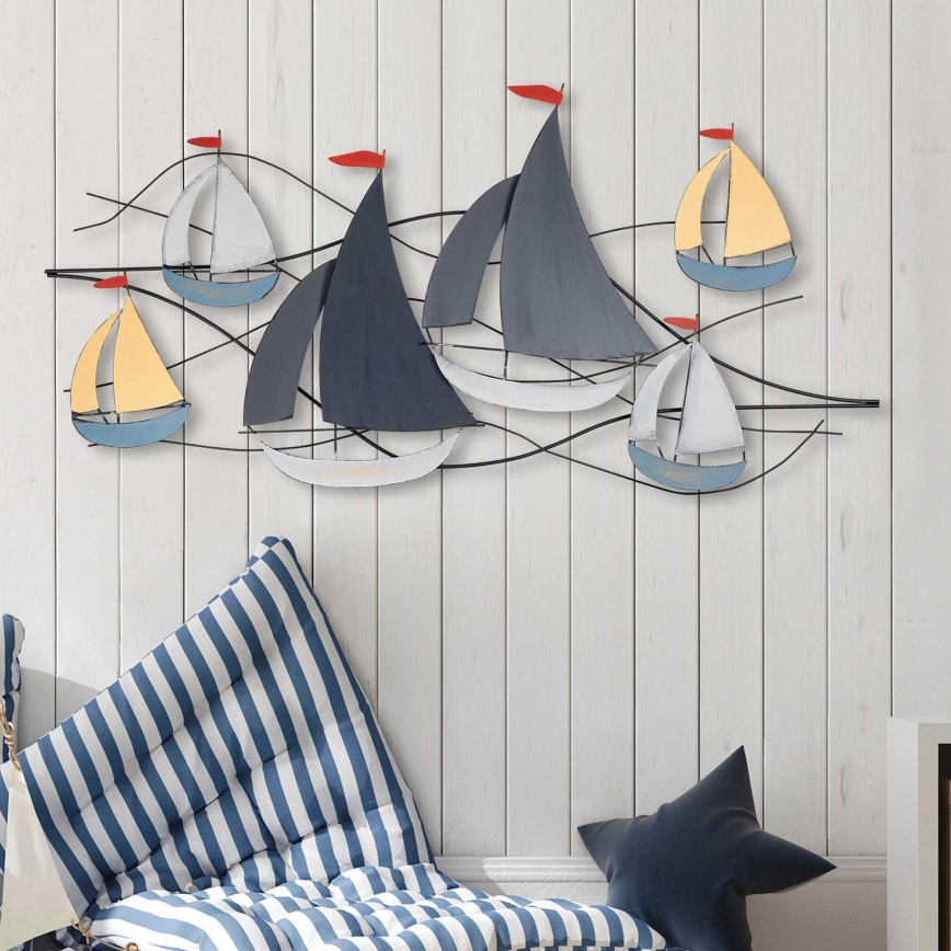 wand decoratie 120x60 cm zeilboten metaal