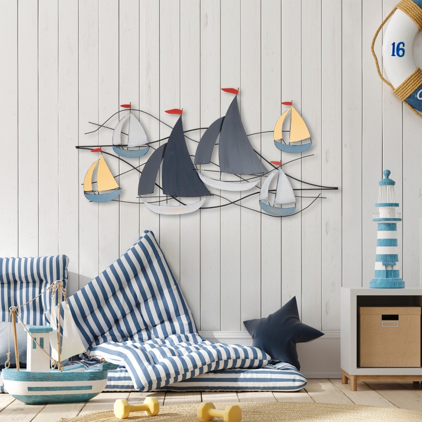 wand decoratie 120x60 cm zeilboten metaal