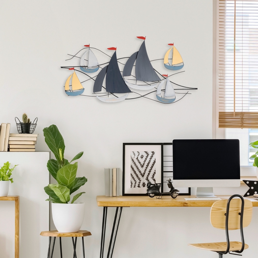 wand decoratie 120x60 cm zeilboten metaal