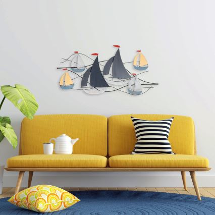 wand decoratie 120x60 cm zeilboten metaal