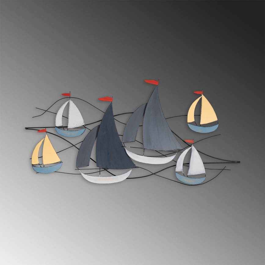 wand decoratie 120x60 cm zeilboten metaal