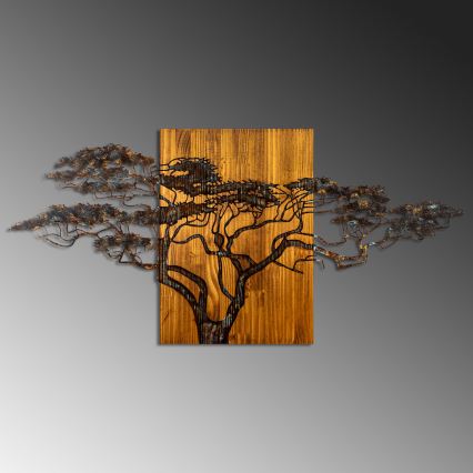 wand decoratie 144x70 cm boom hout/metaal