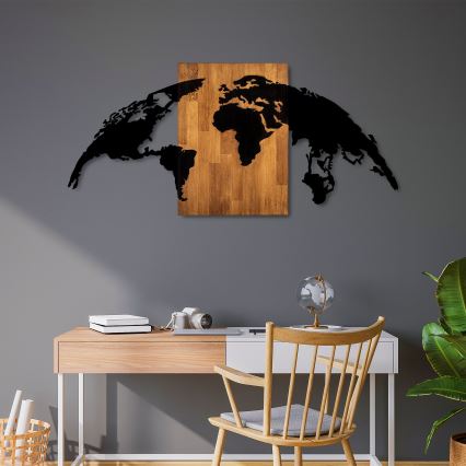 wand decoratie 150x70 cm globe hout/metaal