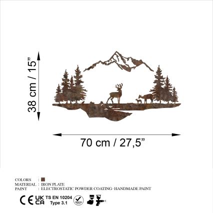 wand decoratie 2 st. 70x38 cm hert metaal/bruin