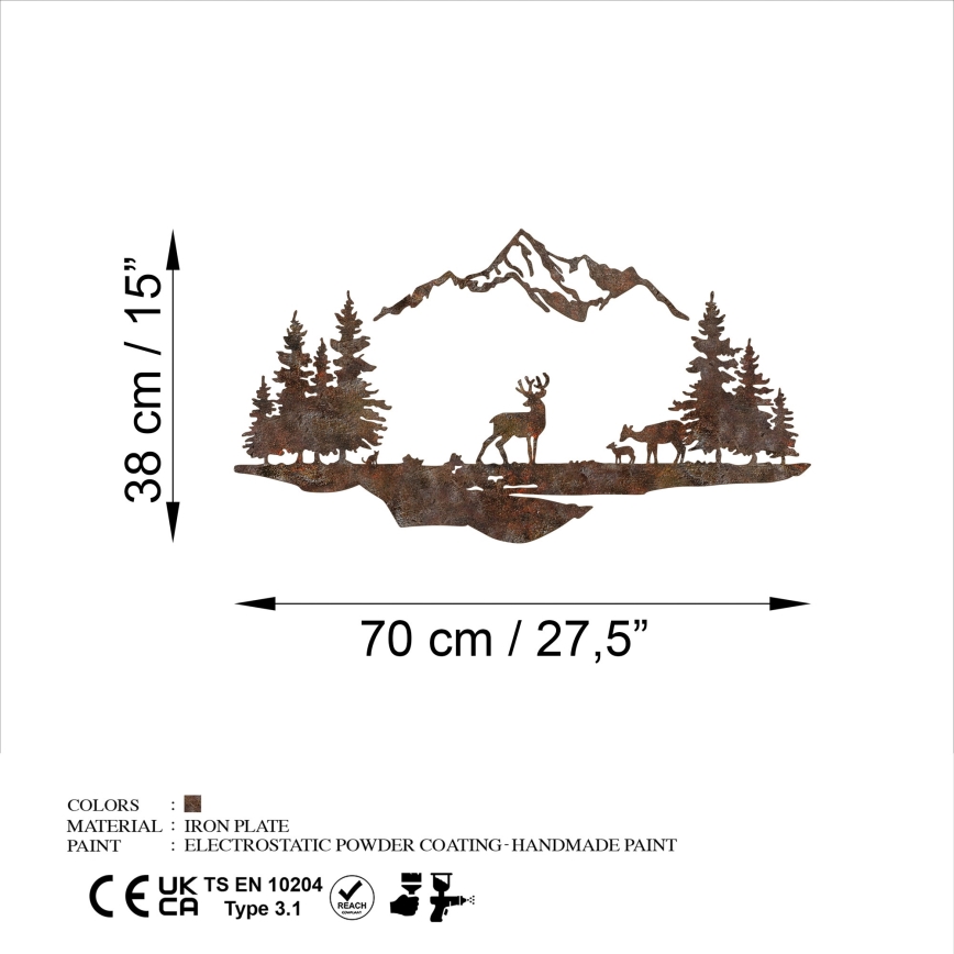 wand decoratie 2 st. 70x38 cm hert metaal/bruin