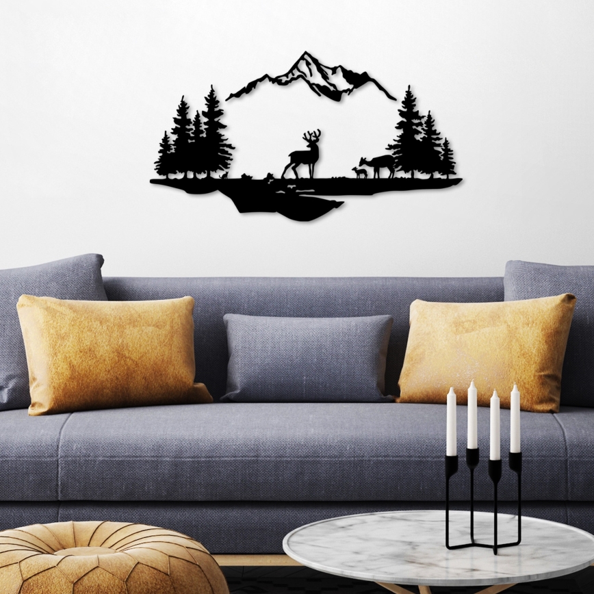 wand decoratie 2 st. 70x38 cm hert metaal/zwart